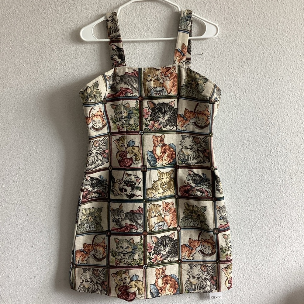 CIDER Cats Kittens Print Dress Womens Sz L/M Tapestry NWT Cat Lover Patchwork